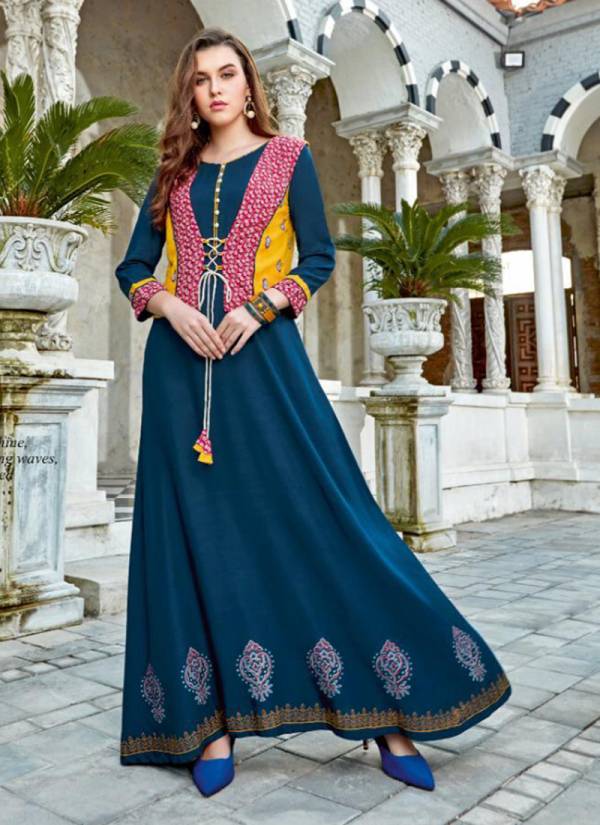 Parker Rayon Two Tone Embroidery Work Stylish Party Wear Long Kurti Collection 2001-2010
